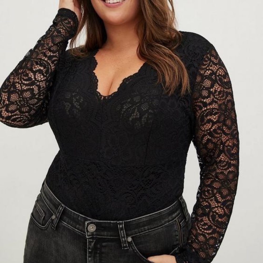 Torrid Black Mesh & Lace Bodysuit